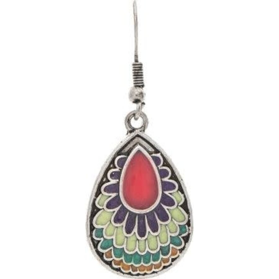 Silver M/C Enamel Fan Teardrop Earrings