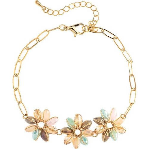  Rain Jewelry Collection Gold M/C  Bead Flowers Chain Link Bracelet 