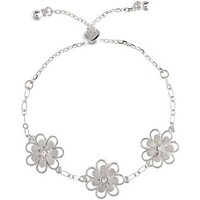 Silver Three Flower Chain Bracelet