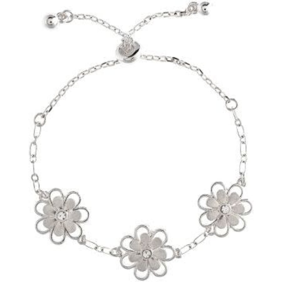 Silver Three Flower Chain Bracelet