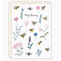 Bumblebees & Flowers Birthday Card