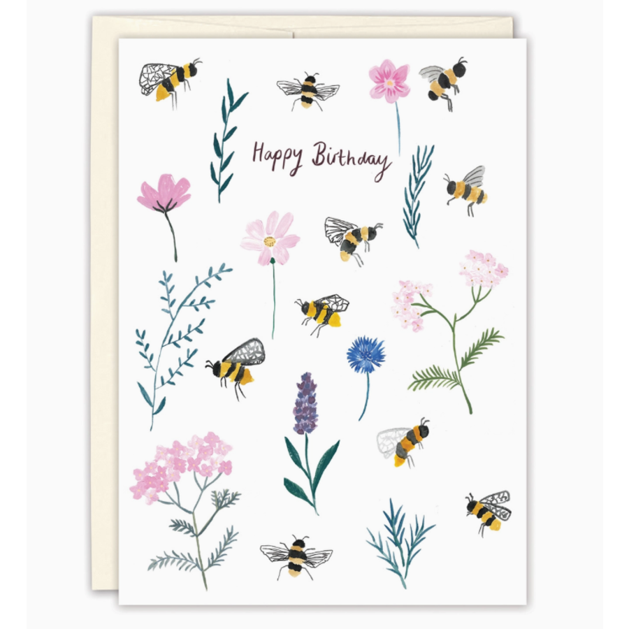 Bumblebees & Flowers Birthday Card