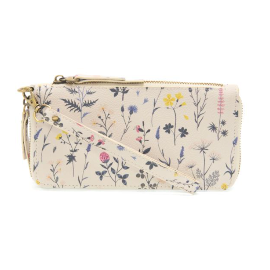 Vegan Leather Floral Zip Around Wristlet