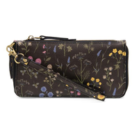 Vegan Leather Floral Zip Around Wristlet