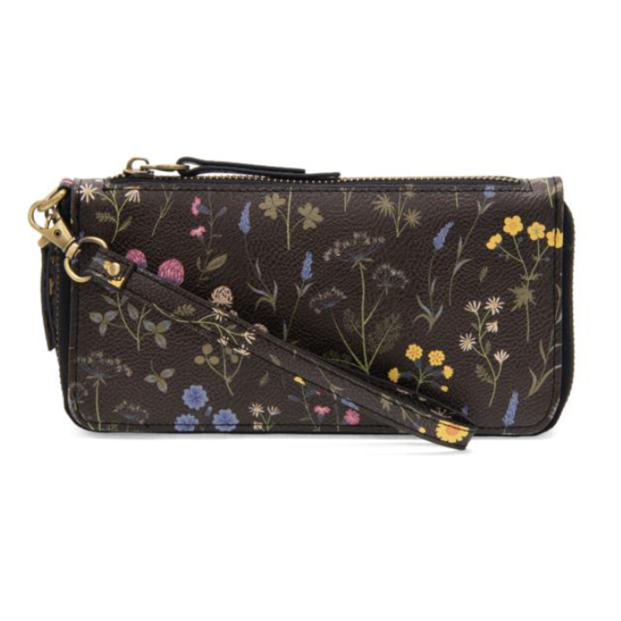 Vegan Leather Floral Zip Around Wristlet