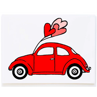 Red Car with Heart Balloons Card