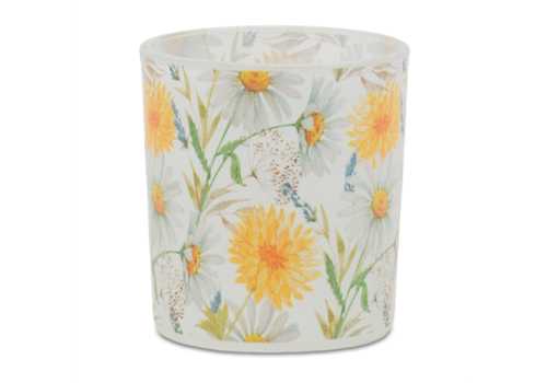  Melrose International, LLC Yellow & White Flowers Glass Votive Holder 