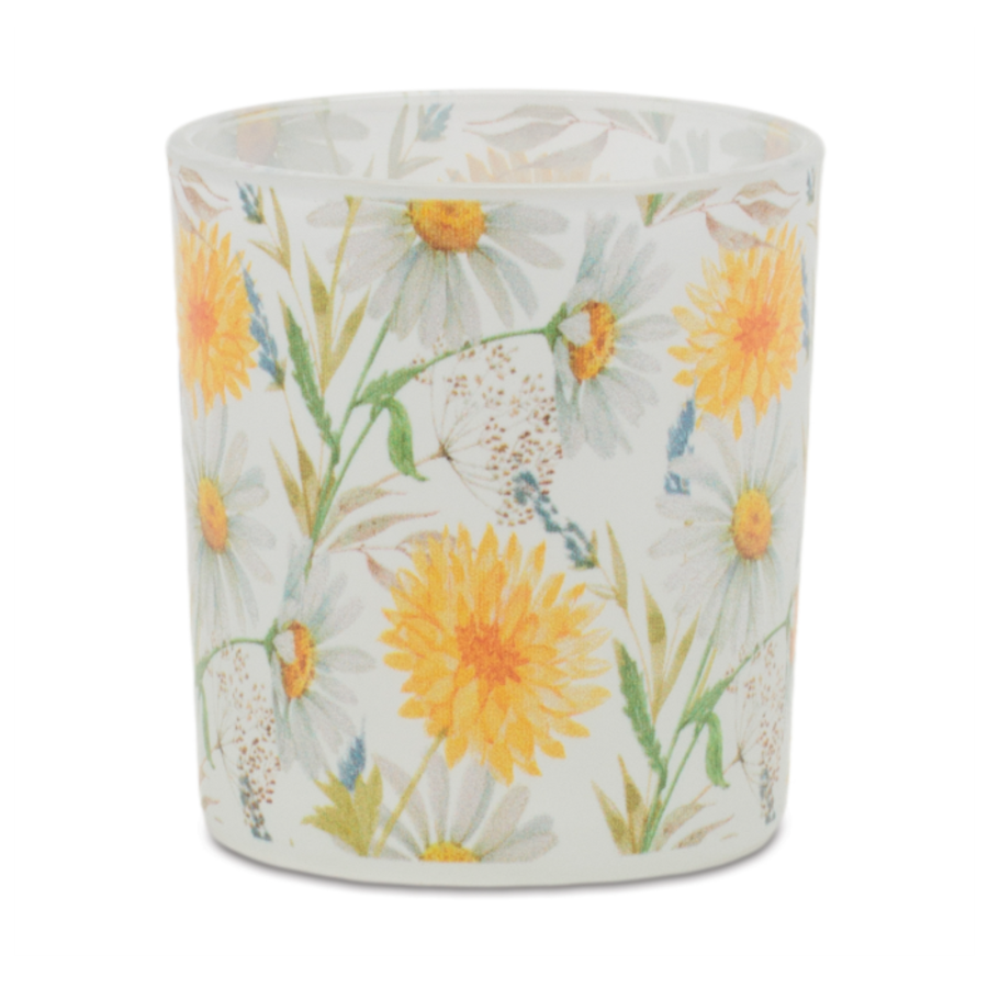 Yellow & White Flowers Glass Votive Holder
