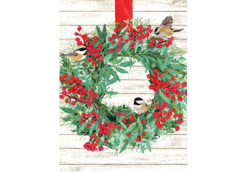  Allport Editions Chickadees in Wreath Holiday Card 