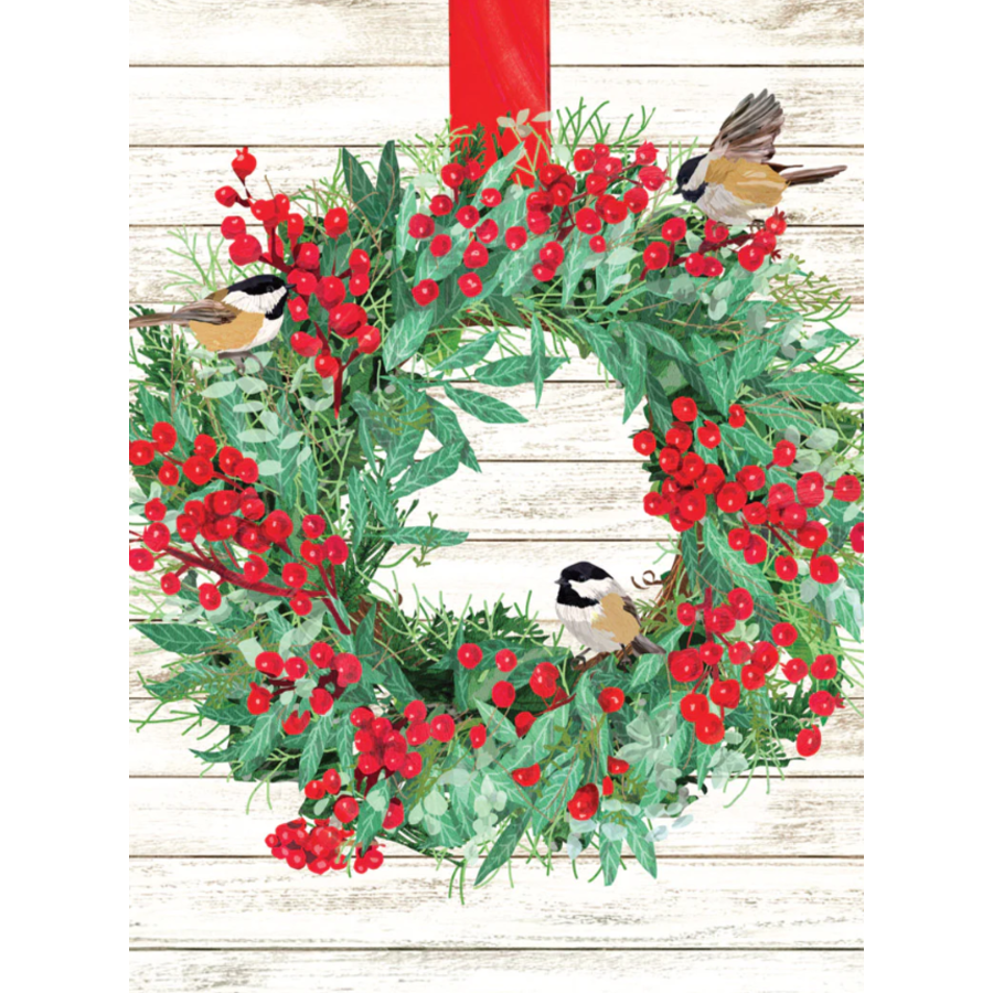 Chickadees in Wreath Holiday Card