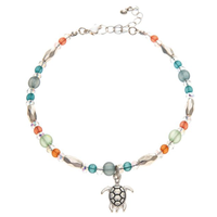 Silver Blue Multicolored Bead Turtle Anklet