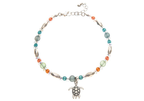  Rain Jewelry Collection Silver Blue Multicolored Bead Turtle Anklet 