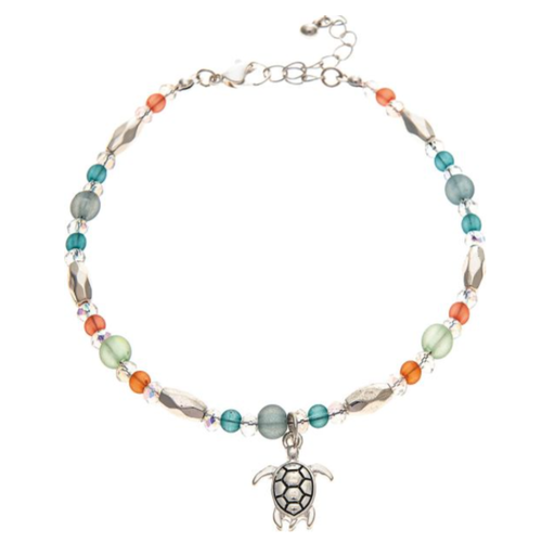  Rain Jewelry Collection Silver Blue Multicolored Bead Turtle Anklet 