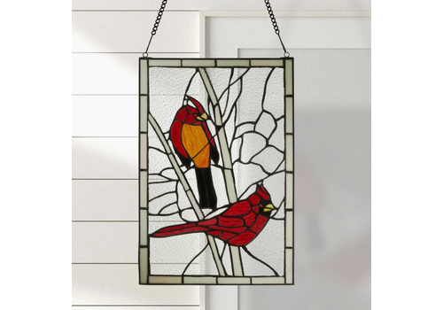  River of Goods Annabelle Red Cardinal Stained Glass Window Panel 