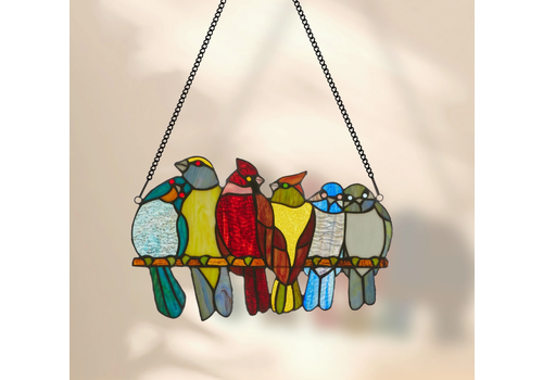  River of Goods Birds in Love Stained Glass Window Panel 