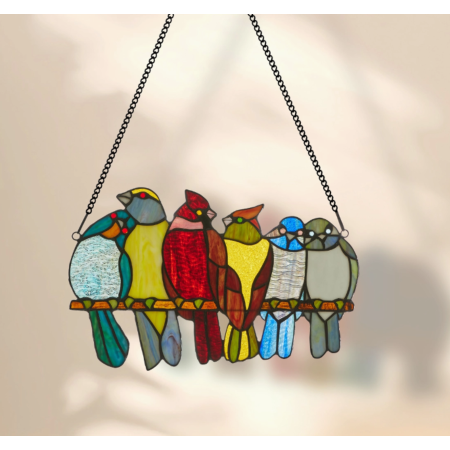Birds in Love Stained Glass Window Panel