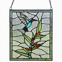 Happy Hummingbird Stained Glass Window Panel