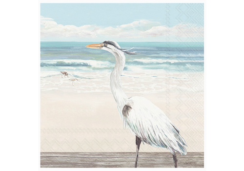  Boston International Paper Cocktail Napkins Egret on the Beach 