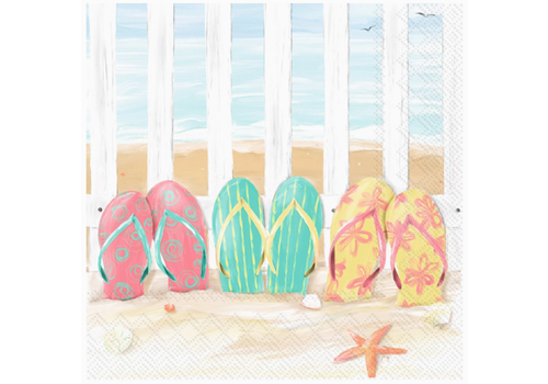  Boston International Paper Cocktail Napkins Sandy Flip Flops 
