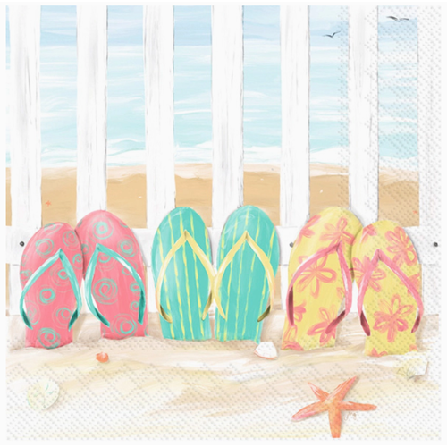  Boston International Paper Cocktail Napkins Sandy Flip Flops 