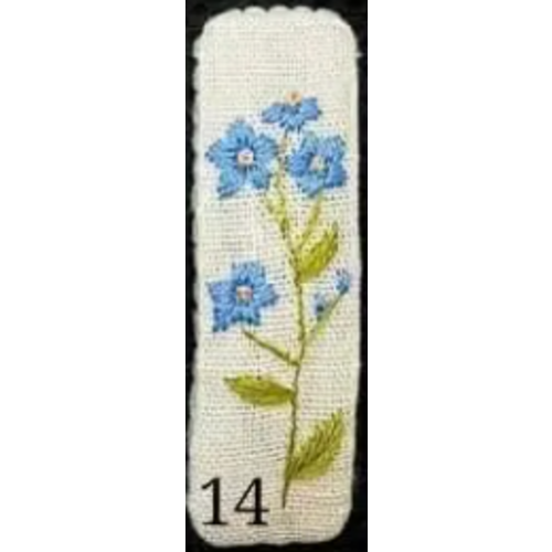  Quince Fables Embroidered Rectangle Hair Barrette Blue Flowers 