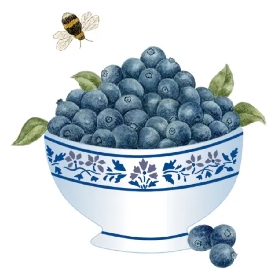 Flour Sack Towel Blueberry Bowl