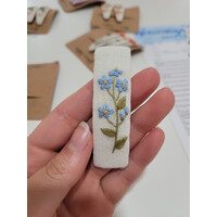 Embroidered Rectangle Hair Barrette Blue Flowers