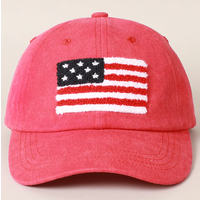 American Flag Chenille Patch Baseball Cap Red