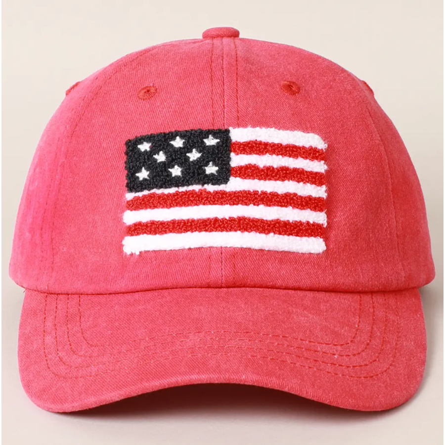 American Flag Chenille Patch Baseball Cap Red