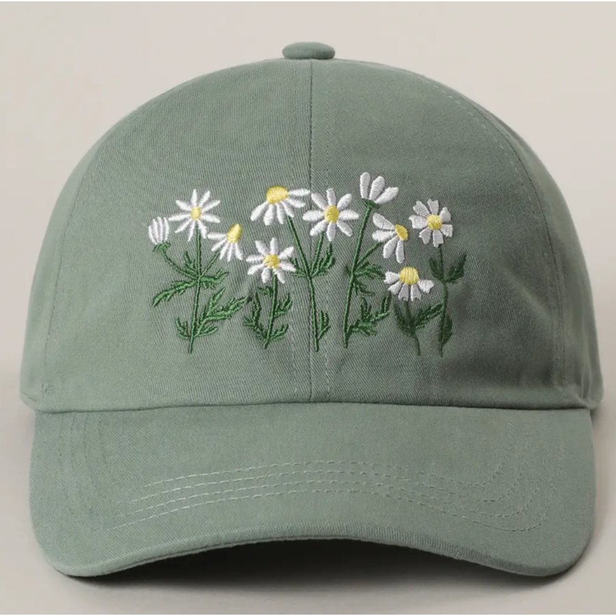 Daisy Bloom Embroidered Cotton Baseball Cap