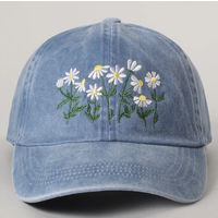 Daisy Bloom Embroidered Cotton Baseball Cap