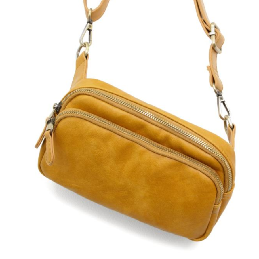 Vegan Leather Double Zip Sling/Belt Bag