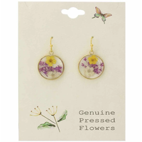 Cottage Purple Yellow Dried Flower Round Earrings