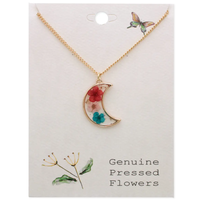 Multi Dried Flower Gold Moon Necklace