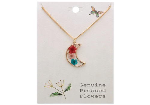  ZAD Multi Dried Flower Gold Moon Necklace 