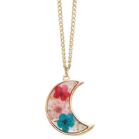 Multi Dried Flower Gold Moon Necklace