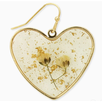 Queen Anne's Lace Dried Flower Heart Earrings