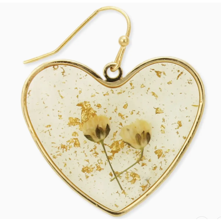 Queen Anne's Lace Dried Flower Heart Earrings