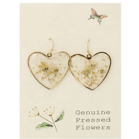 Queen Anne's Lace Dried Flower Heart Earrings