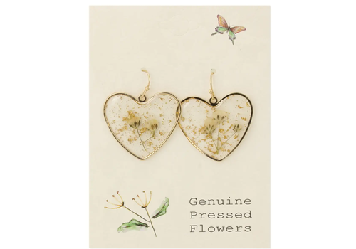  ZAD Queen Anne's Lace Dried Flower Heart Earrings 