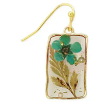 Cottage Turquoise Dried Flower Rectangle Earrings