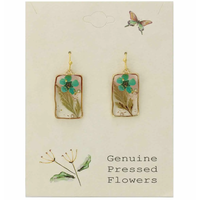 Cottage Turquoise Dried Flower Rectangle Earrings