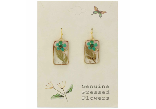  ZAD Cottage Turquoise Dried Flower Rectangle Earrings 