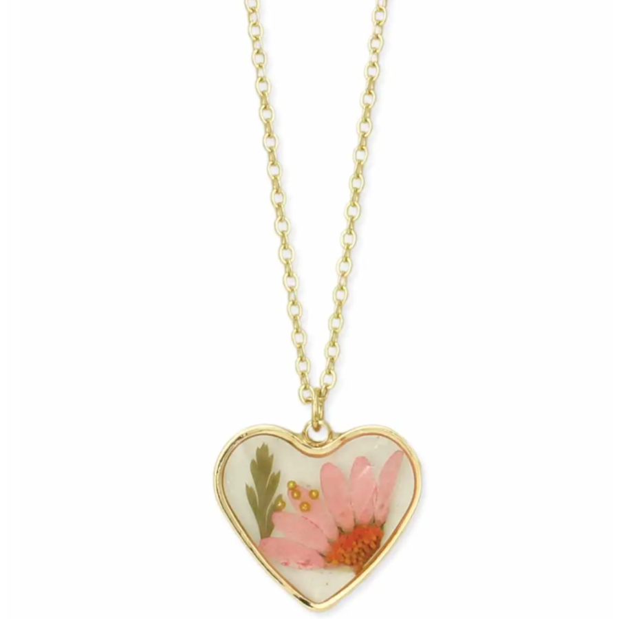 Cottage Floral Heart Dried Flower Necklace