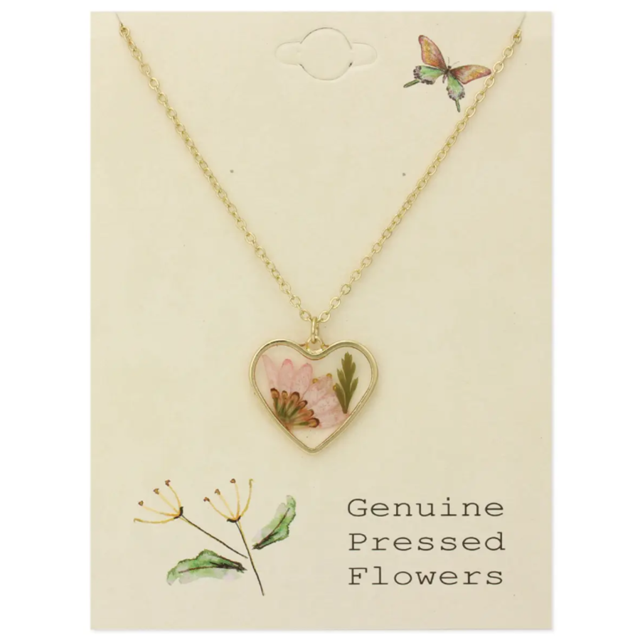 Cottage Floral Heart Dried Flower Necklace