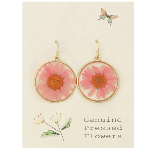  ZAD Pink Chrysanthemum Dried Flower Earrings 