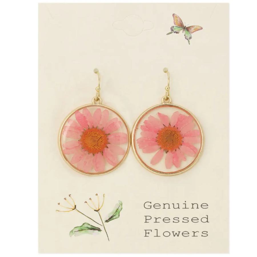 Pink Chrysanthemum Dried Flower Earrings