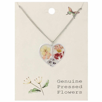 Dried Flowers Silver Peace Heart Necklace