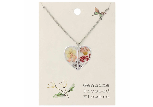  ZAD Dried Flowers Silver Peace Heart Necklace 