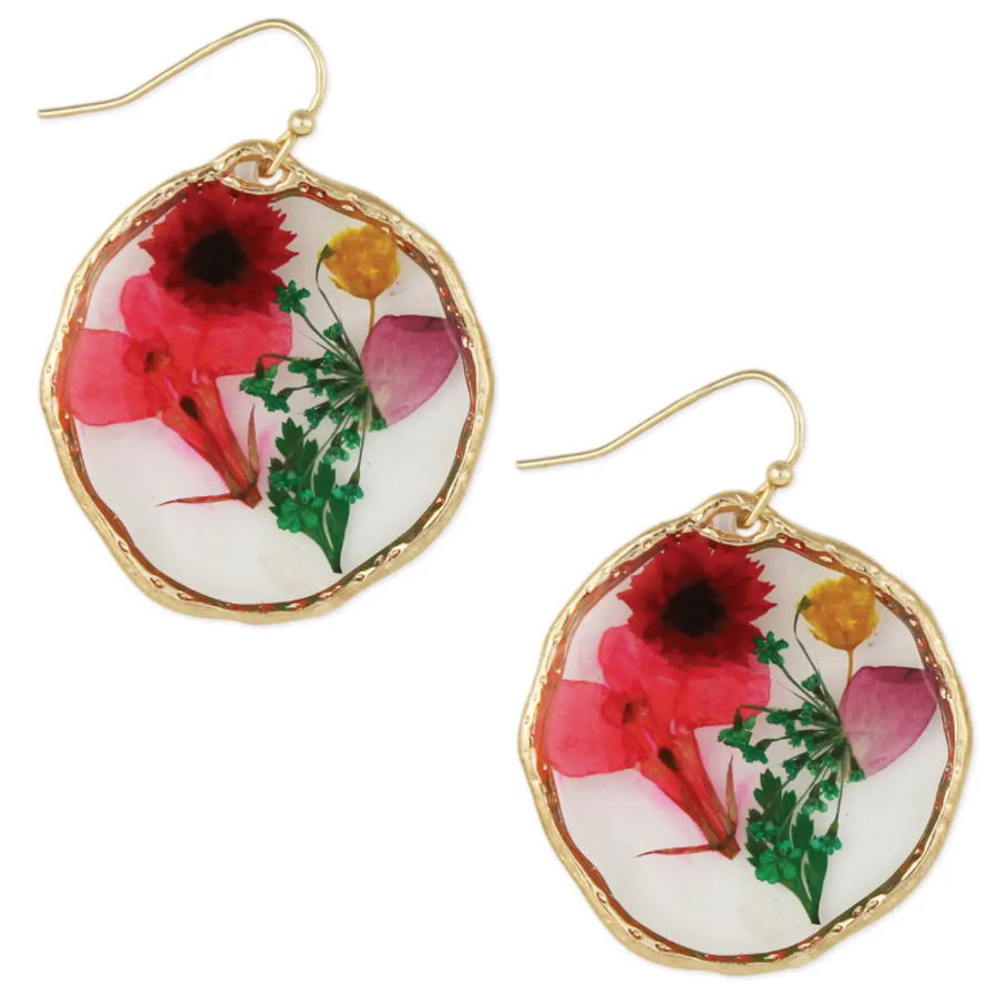 Large Circle Bouquet Dried Flower Earrings